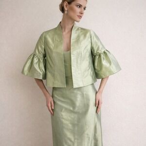 Badgley Mischka Sage Green Iridescent Set NWT Maxi Skirt Jacket Sz6 MOB Formal